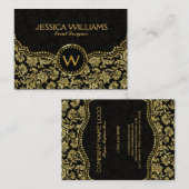 黒エレガントと金ゴールドのヴィンテージフローラのマスク 名刺 (正面/裏面)