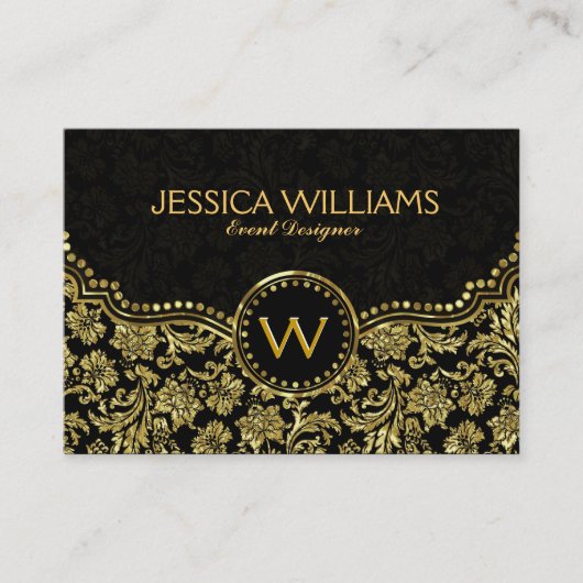 黒エレガントと金ゴールドのヴィンテージフローラのマスク 名刺 (正面)