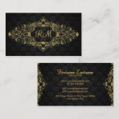 黒エレガントと金ゴールドのヴィンテージフローラフレーム 名刺 (正面/裏面)