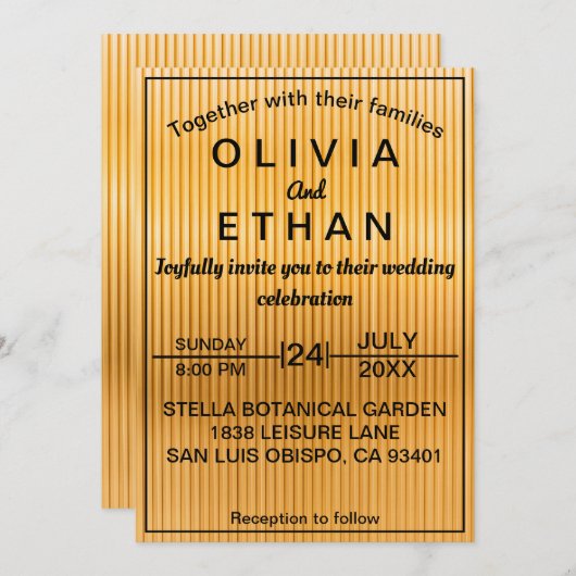 黒エレガントと金ゴールドの上品なシック結婚ズ 招待状 (正面/裏面)