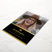 黒エレガントと金ゴールドの写真の卒業 箔招待状 (回転した状態)