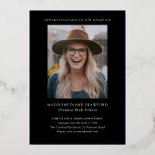 黒エレガントと金ゴールドの写真の卒業 箔招待状 (裏面)