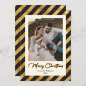 黒エレガントと金ゴールドの写真メリークリスマス シーズンカード (正面/裏面)