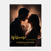 黒エレガントと金ゴールドの写真ロマン結婚ティック アクリルサイン (正面)