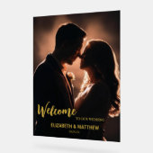 黒エレガントと金ゴールドの写真ロマン結婚ティック アクリルサイン (傾斜)