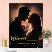 黒エレガントと金ゴールドの写真ロマン結婚ティック アクリルサイン (ウェディング)