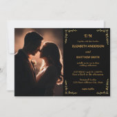 黒エレガントと金ゴールドの写真ロマン結婚ティック 招待状 (正面)