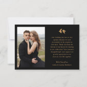 黒エレガントと金ゴールドの写真結婚の |鳥 サンキューカード (裏面)