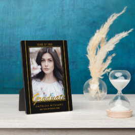 黒エレガントと金ゴールドの卒業写真記念 フォトプラーク