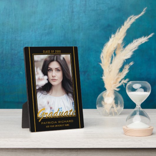 黒エレガントと金ゴールドの卒業写真記念 フォトプラーク (側面)