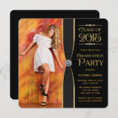 黒エレガントと金ゴールドの卒業発表 招待状 (正面/裏面)