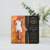 黒エレガントと金ゴールドの卒業発表 招待状 (スタンド正面)