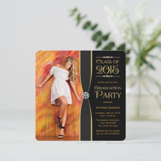 黒エレガントと金ゴールドの卒業発表 招待状 (スタンド正面)