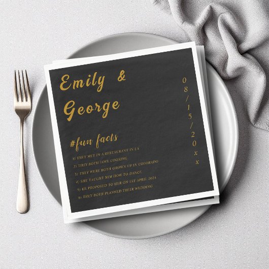 黒エレガントと金ゴールドの古典的なおもしろい事実結婚 スタンダードランチョンナプキン