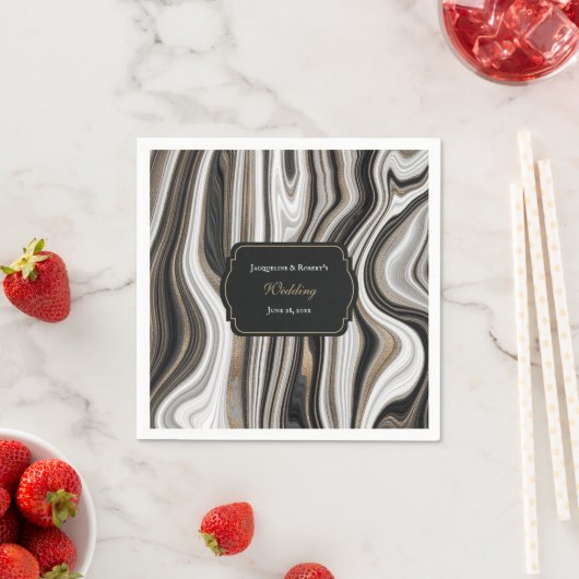 黒エレガントと金ゴールドの大理石結婚の スタンダードカクテルナプキン (インサイチュ)