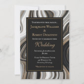 黒エレガントと金ゴールドの大理石結婚の 招待状 (正面)