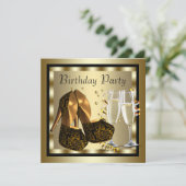 黒エレガントと金ゴールドの女性の誕生日パーティー 招待状 (スタンド正面)