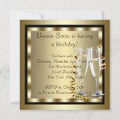 黒エレガントと金ゴールドの女性の誕生日パーティー 招待状 (裏面)