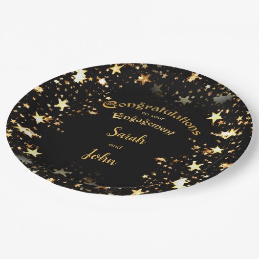 黒エレガントと金ゴールドの婚約パーティ ペーパープレート (アングル)