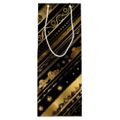 黒エレガントと金ゴールドの対角ストライプ線 ワインギフトバッグ (裏面)