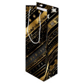 黒エレガントと金ゴールドの対角ストライプ線 ワインギフトバッグ (正面アングル)