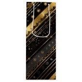 黒エレガントと金ゴールドの対角ストライプ線 ワインギフトバッグ (正面)