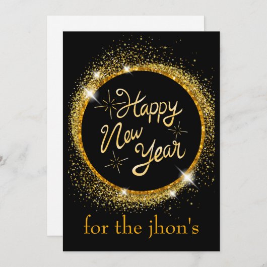 黒エレガントと金ゴールドの年末年始のホリデーカード シーズンカード (正面/裏面)