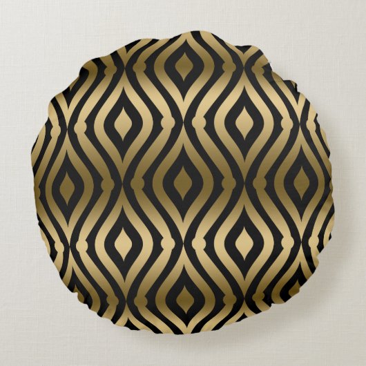 黒エレガントと金ゴールドの幾何学的パターン ラウンドクッション (裏面)