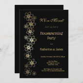 黒エレガントと金ゴールドの引っ越し祝いパーティーパーティー 招待状 (正面/裏面)