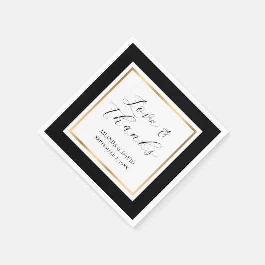 黒エレガントと金ゴールドの愛と感謝していの結婚数 スタンダードカクテルナプキン (角)