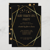黒エレガントと金ゴールドの新年のパーティー 案内状 (正面/裏面)