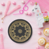 黒エレガントと金ゴールドの曼荼羅 ペーパープレート (パーティー)