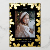 黒エレガントと金ゴールドの松のフレーム写真 箔シーズンカード (正面)