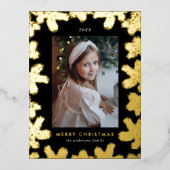 黒エレガントと金ゴールドの松のフレーム写真 箔シーズンポストカード (正面)