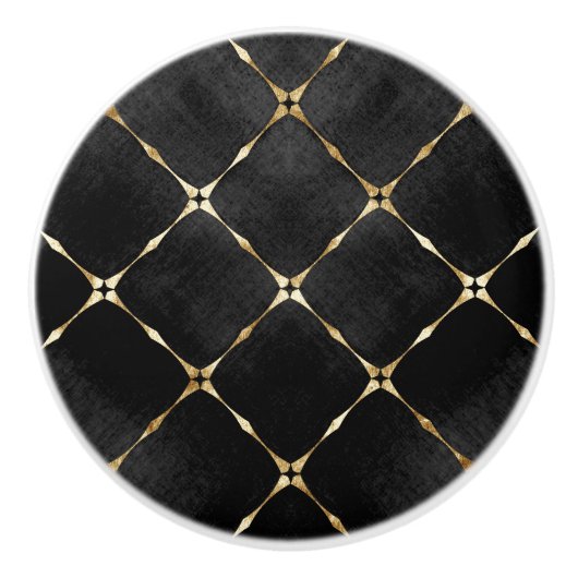 黒エレガントと金ゴールドの正方形 セラミックノブ (正面)