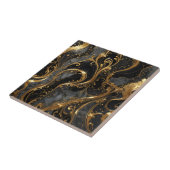 黒エレガントと金ゴールドの渦巻き大理石アクセント タイル (側面)