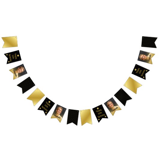 黒エレガントと金ゴールドの点々のある誕生日パーティー バンティングフラッグ (全)