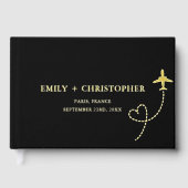 黒エレガントと金ゴールドの目的地の結婚式 ゲストブック (正面)