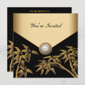 黒エレガントと金ゴールドの竹パーティー 招待状 (正面/裏面)
