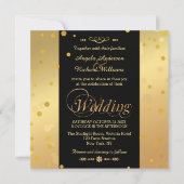 黒エレガントと金ゴールドの紙吹雪結婚式招待状 招待状 (正面)