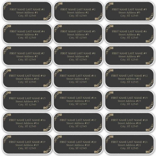 黒エレガントと金ゴールドの結婚ゲストアドレス シール (正面)