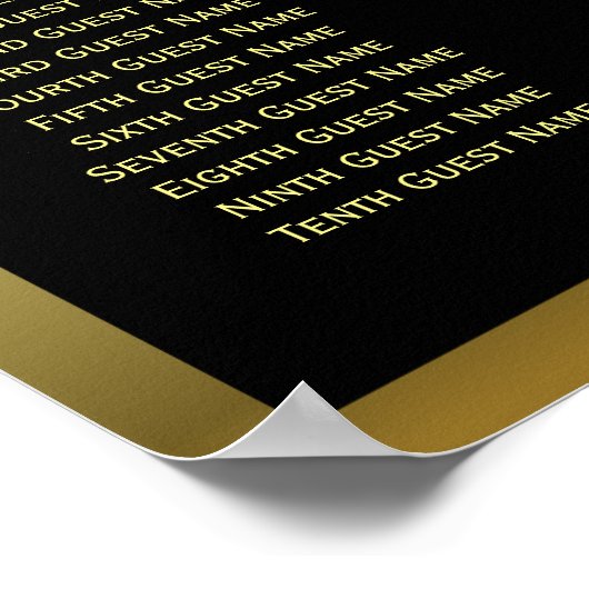 黒エレガントと金ゴールドの結婚座席表 ポスター (角)