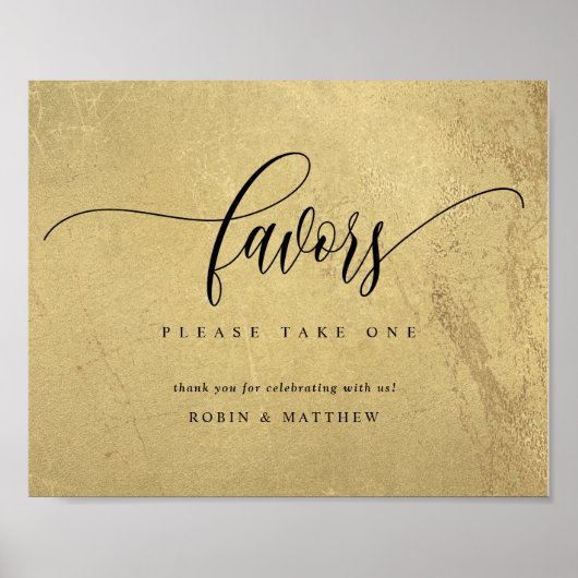 黒エレガントと金ゴールドの結婚式の引き出物 ポスター (正面)