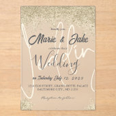 黒エレガントと金ゴールドの結婚式招待状 アクリル招待状 (正面)