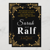 黒エレガントと金ゴールドの結婚式招待状 シーズンカード (正面/裏面)
