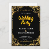 黒エレガントと金ゴールドの結婚式招待状 シーズンカード (正面/裏面)