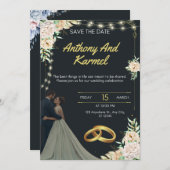 黒エレガントと金ゴールドの結婚式招待状 招待状 (正面/裏面)