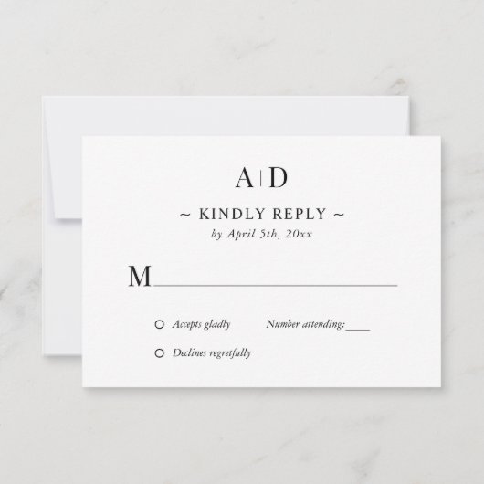 黒エレガントと金ゴールドの結婚応答カード 出欠カード (裏面)