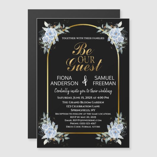 黒エレガントと金ゴールドの結婚磁石の好意 (正面/裏面)