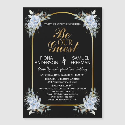 黒エレガントと金ゴールドの結婚磁石の好意 (正面)